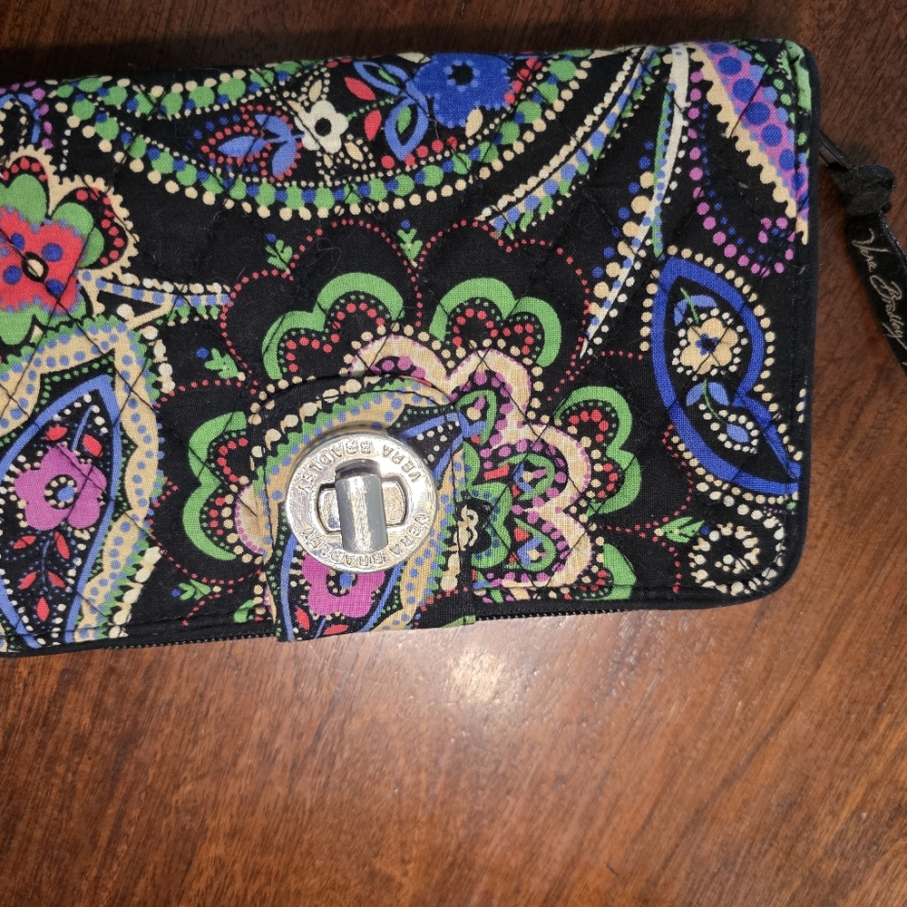 Vera Bradley Black Quilted Wallet with Multicolor Paisley
